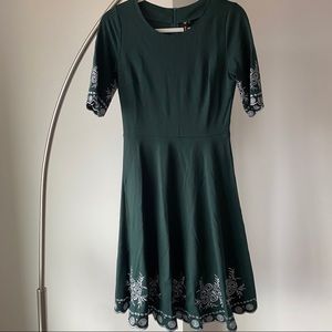 Emerald green holiday dress with embroidery